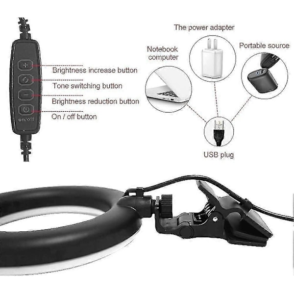 Usb Mini Rengasvalo, Valokuvausvalo, Kokousvalaisinsarja, 5 Värillä Ja 10 Kirkkaustasolla, Klipsi Askarteluun, Yövalo, Meikki