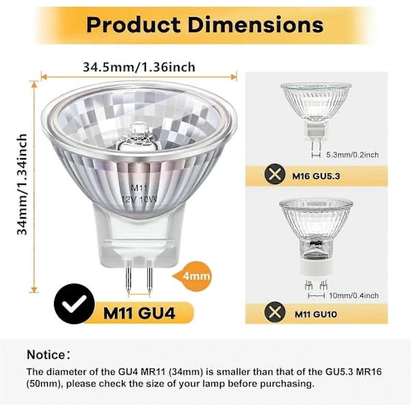 6-pack MR11 GU4 Halogen Bulbs 20W 12V Dimmable Warm White 2800K
