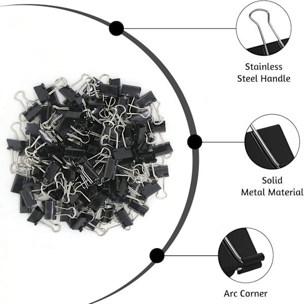 120-pak Mini Papirclips, Sorte Papirclips, Små Papirclips 15 mm 5/8 Tomme. Mikro Størrelse Kontorclips til Hjemmet, Skolen, Kontoret og Virksomheden