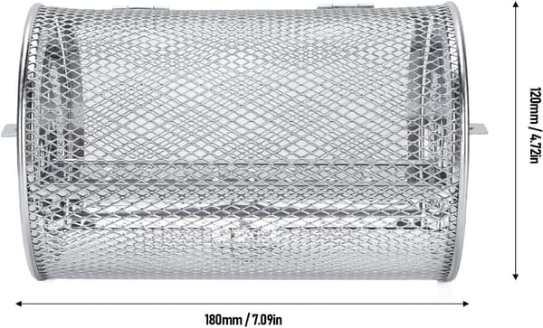 Roterende grillkurv i rustfrit stål, rotisserietromle 12x18 cm til kaffebønner, nødder, ovn