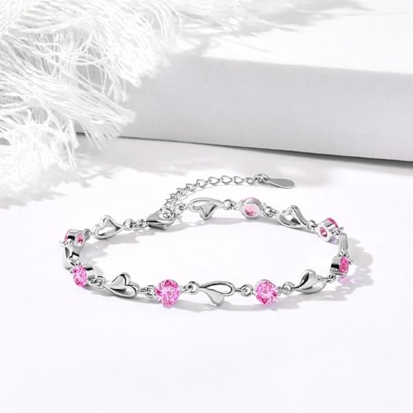 Sølvarmbånd til kvinder, 925 sølv hjertearmbånd med skinnende krystal diamant, justerbart kærlighedshjertearmbånd gave fødselsdag julegaver