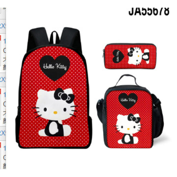 Tecknad Kuromi tredelat set Cinnamon dog KT katt tecknad grund- och gymnasieelever skolväska barnryggsäck 14 Backpack