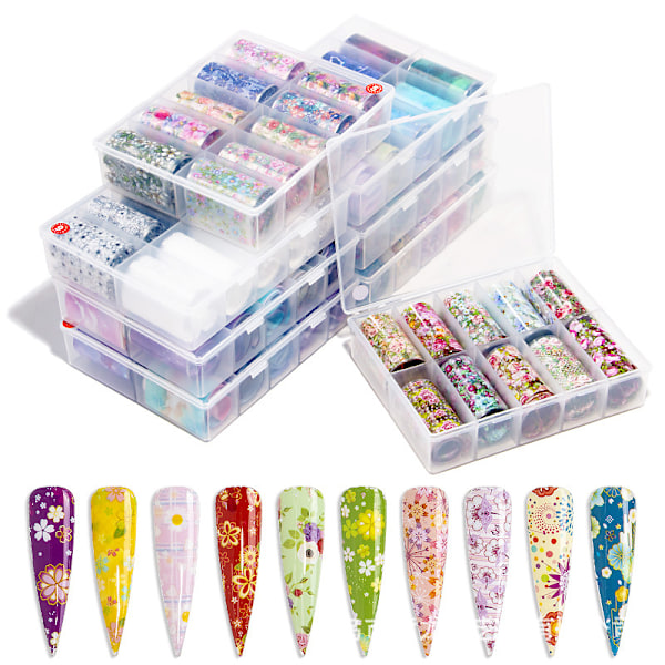 Neglekunst papir, sort og hvidt blomstret neglekunst transferpapir, 10 stk