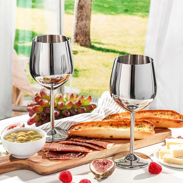 Vinglas Set om 4, 53 cl Rostfria Vinglas, Okrossbara & Portabla Vinglas med Fot i Metall för Utomhusbruk, Resor, Camping och Pool Silver