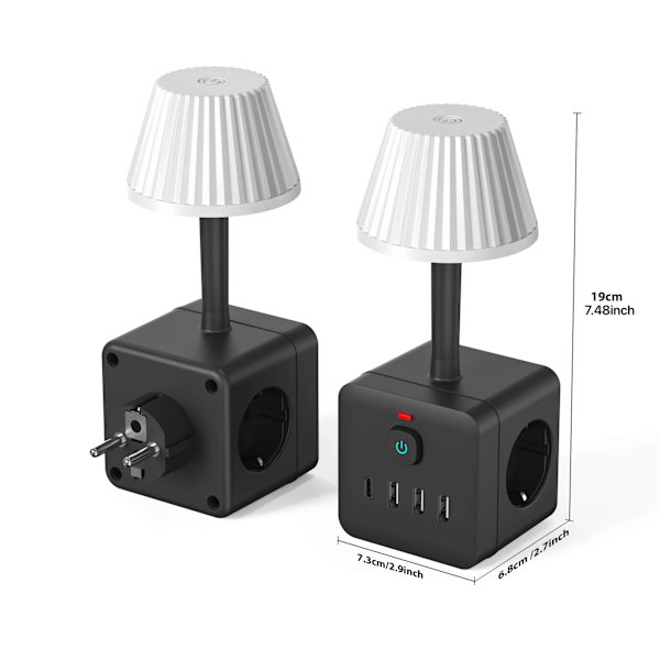 Stikdåse med dæmpbar LED-lampe USB Type C ladestation Black