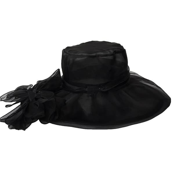 Dame Kentucky Derby-hatt med organzablomst til kirkebryllup Style B black