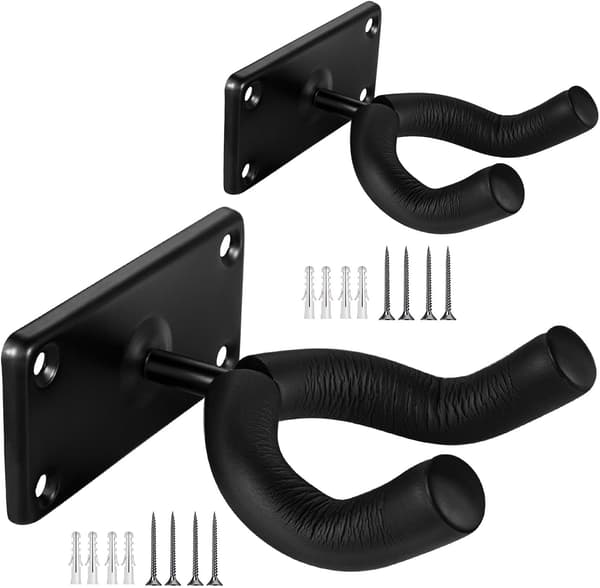 Gitarr Vägghängare Krok för Akustisk Elektrisk Bas Mandolin Banjo Ukulele Stränginstrument 2-pack Svart