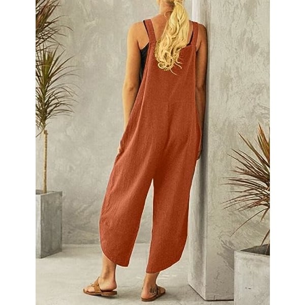 IC Dame Casual Løse Lange Smækbukser Jumpsuits med Brede Ben Baggy Bomuldsbukser Overalls med Lommer PZG{hh}