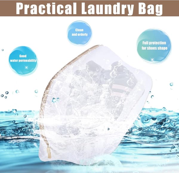 Tvättväskor för skor för maskin, återanvändbart tvättnät i mesh med dragkedja, 2-pack
