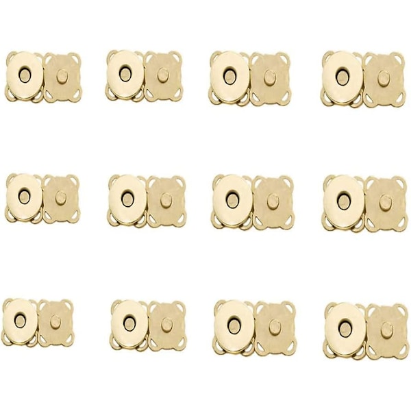 12 Set Magnetiska Tryckknappar Sy I Magnetiska Plommonväskklämmor Knapptryck (15mm) (Guld)