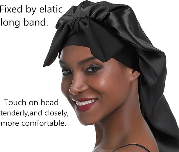 Satin Sleep Cap Lang Bonnet For Jenter Og Kvinner 2 Stk Hår Beskyttelse Nattlue