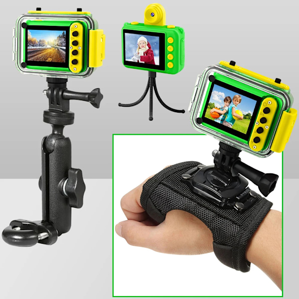 Barneactionkamera Fotokamera Barn Digitalt Undervannskamera for Barn Julegave for Jente Leke Gå Vanntett Pro Sportskamera Grønn Green 32G SD Card