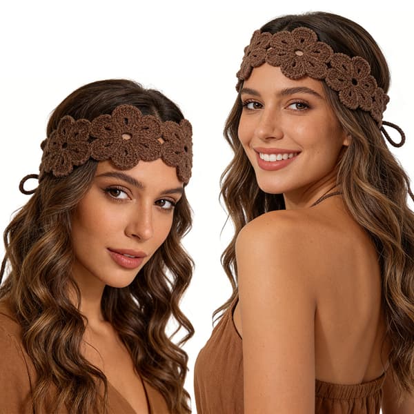 Enfärgat virkat blomhårband - Dammode Hårband, Mjuk Polyester Beige