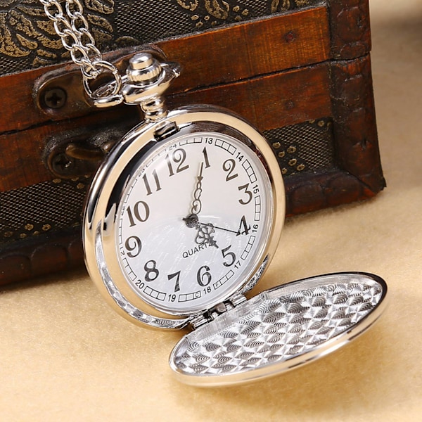 Klassisk quartz analog glat lommeur halskæde vedhæng med kæde sølv