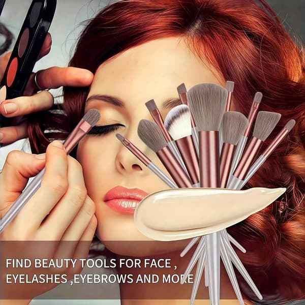 13 stk. Professionelt Makeup Børstesæt med Bløde Børstehår til Øjenskygge, Foundation og Blush Påføring Polychromatic