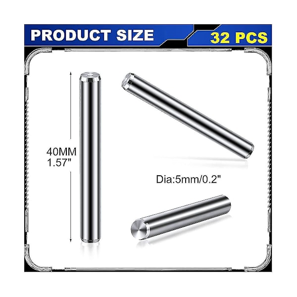 32 stk. 5 mm x 40 mm hyldeknægte hylde dyvelstifter rustfri stål hyldeknægte metalbog