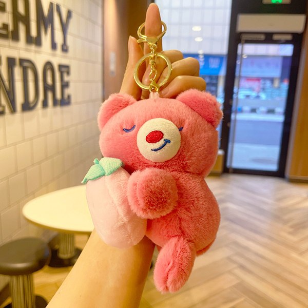 Tecknad Kuromi docka skolväska hänge docka plyschleksak par nyckelring väska hänge Plush Strawberry Bear - Rose Red 11cm (with keychain)