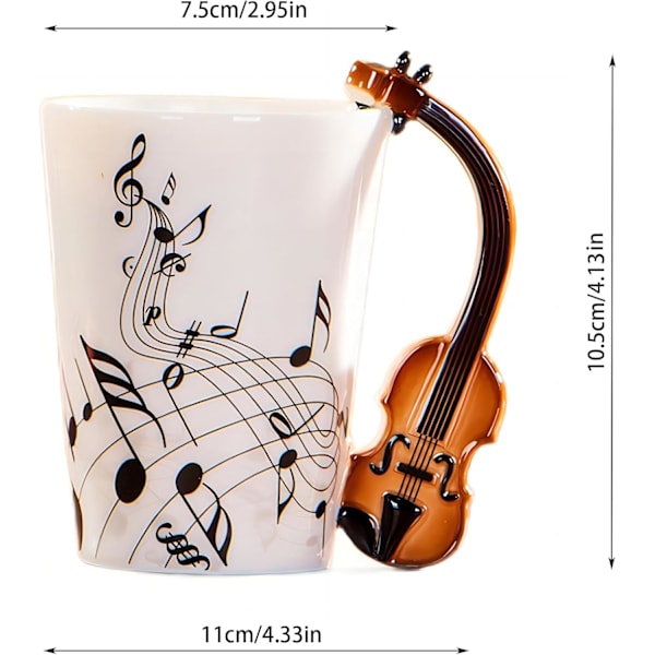 8.5oz Kreativ Musikk Krus Fiolin Stil Keramisk Kopp Kaffe Te Melk Kaffekrus Med Håndtak Kaffekopper Nye Gaver Violin