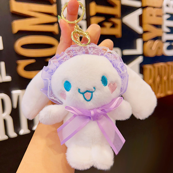 Tecknad Kuromi docka skolväska hänge docka plyschleksak par nyckelring väska hänge Plush Lolita Cinnamon Dog-Purple 11cm (with keychain)