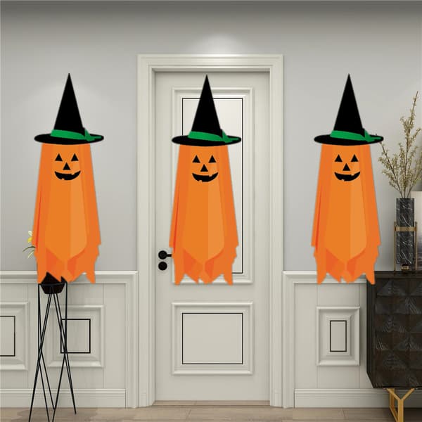 3PC Halloween Decorations, Orange Pumpkin Wizard Hat Halloween Decoration