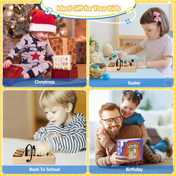 Montessori Aktivitetsbrett for Småbarn, 27 LED-lys Montessori Leker for 1-6 År, Sensorisk Leke i Tre for Gutter og Jenter, Gaver