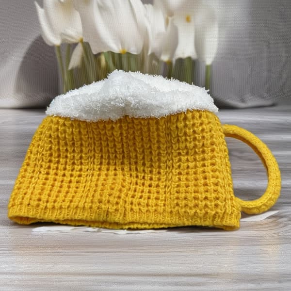 Ølkrus Lue Elastisk Vinterstrikkelue Lekent Humledesign Yellow
