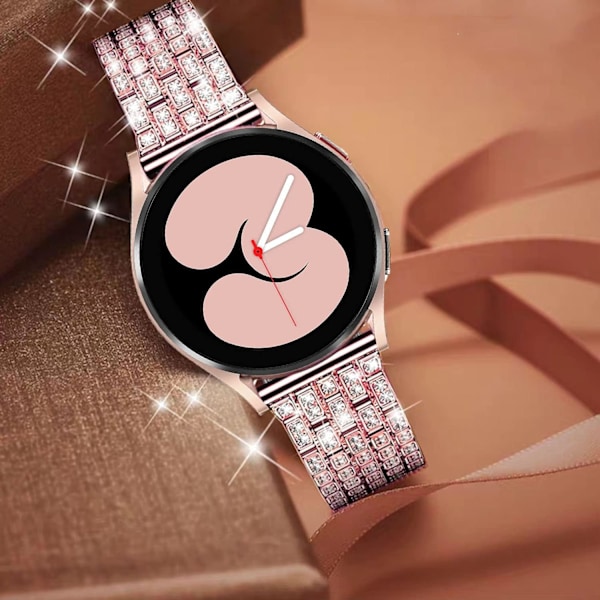 Rem til Samsung Galaxy Watch 7/6/5/4 20mm Bling Diamant Metal Udskiftningsrem til Kvinder og Mænd Rose pink