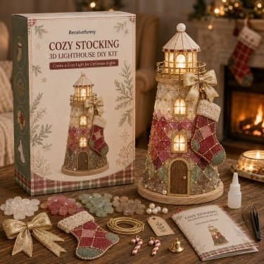 Bærbart DIY-julefigurssæt med lys til juledekoration Christmas Lighthouse DIY Kit - Tree