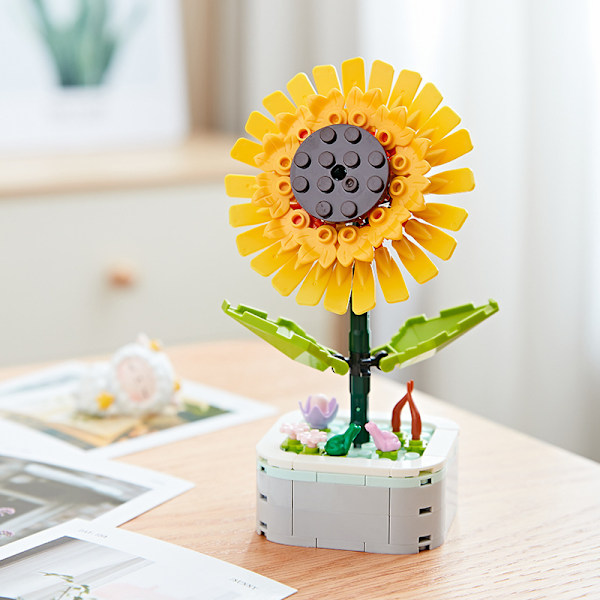 Rakennuspalikat Kukat Säilötyt Kukat Ruusut Ystävänpäivälahja Kimppu Koottavat Lelut 103-A7-Pot Bouquet-Sunflower-123g