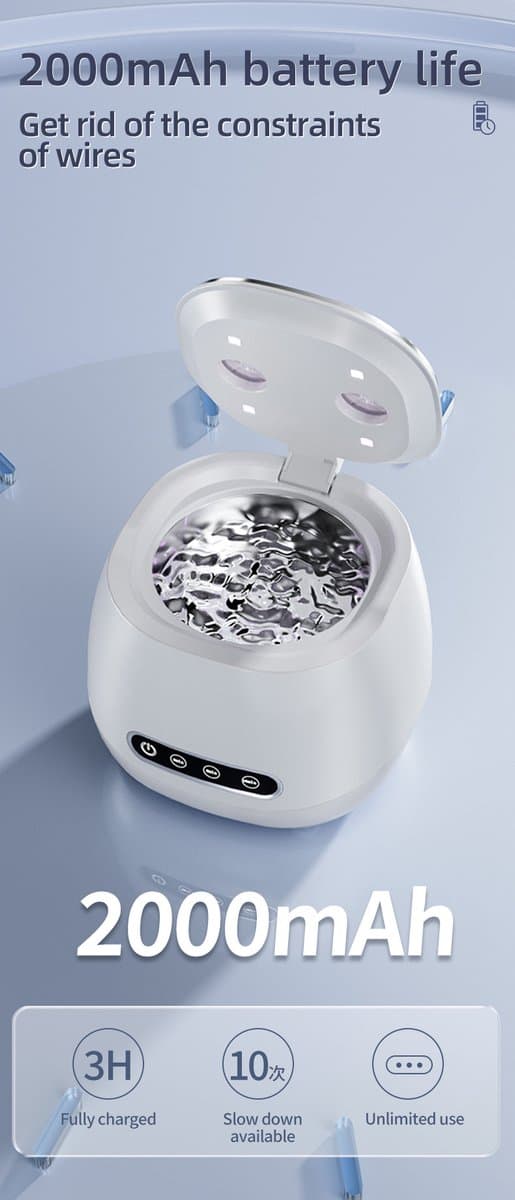 Ultralydsrenser til proteser 160 ml 45 kHz UV-sterilisering til retainere, bøjler og smykker white