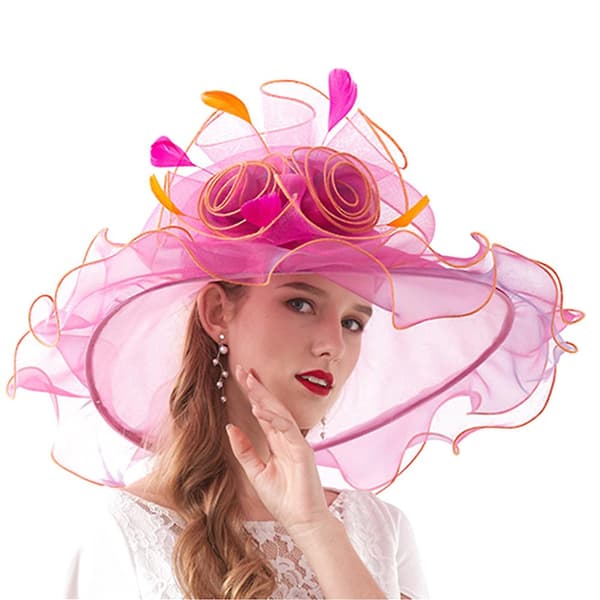 Dame Kentucky Derby Hatte Med Organza Blomst Til Kirkebryllup Style A pink