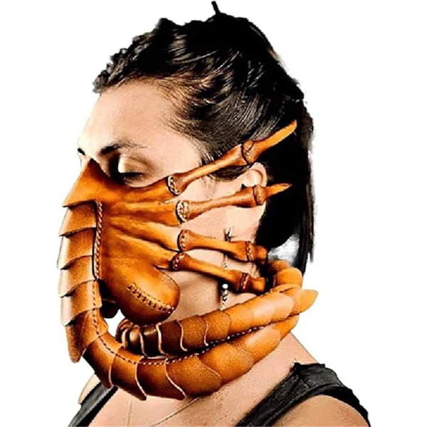 Facehugger Hand Stitch Läder Mask Skräck Halloween Alien Kostym Läder Skorpion Mask Läskig Cosplay Pro