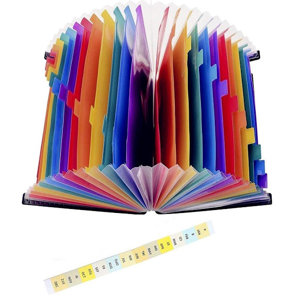Document Folder - A4 - Fireproof Fan Folder - Writing Folder A4 - 25 Compartments - Document Folder - Transparent Plastic Folder for Paper Storage