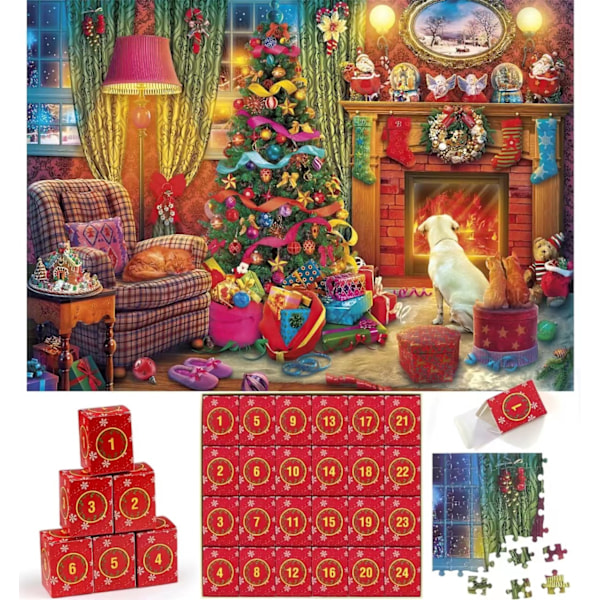 Puzzle Julekalender 2024, 1008 puslespilsbrikker 24 dages jule nedtællings julekalendere