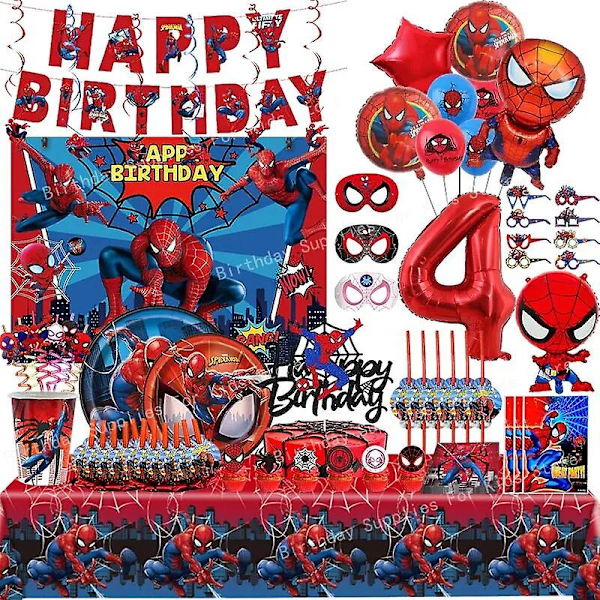 Ny Spiderman Fødselsdagsfest Dekoration Rød Superhelt Spiderman Tema Bordservice Kop Plade Baggrund Ballon Tilbehør til Børn Dreng