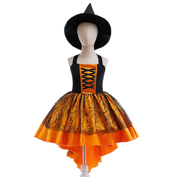 Blomstret Halloweenkjole til piger, prinsessefestkostume XHM02 - Black - with cape 140cm/7Y