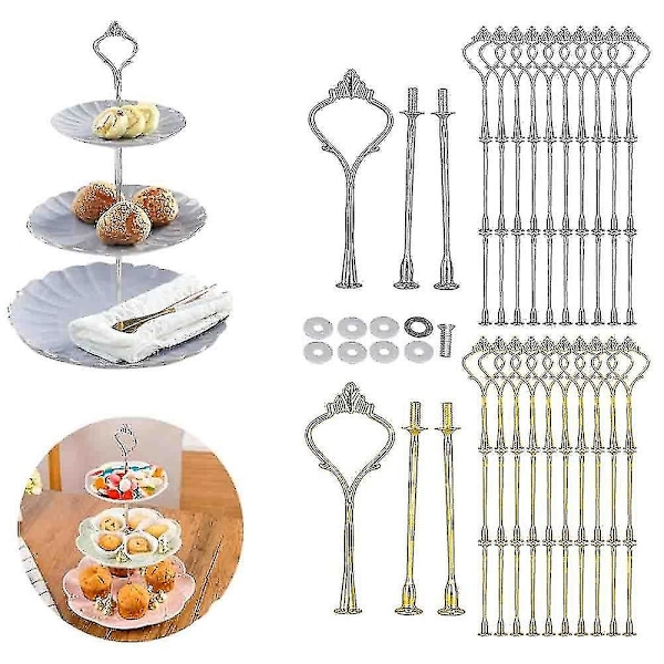 10 Set Tårtställ Beslag Kit Våningsfat För 3 Vånings Tårtställ Hårdvara Silver