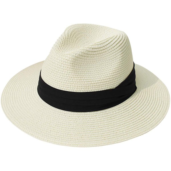 Beige stråhatt för kvinnor och män, Panamahatt, sommarhatt med bred brätte{HH}