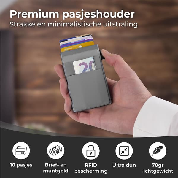 RFID-blokkerende kortholder med uttrekkbar stropp for menn og kvinner - Svart Grå