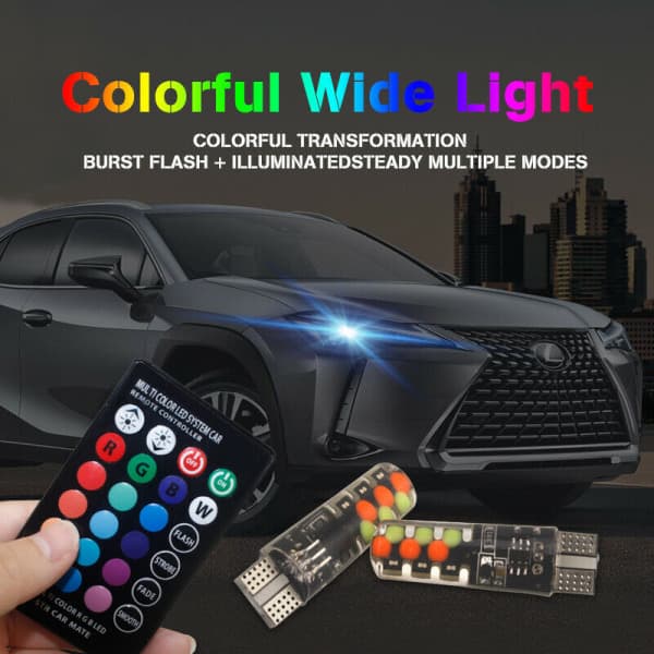 2 kpl T10 COB RGB LED 6SMD Moniväriset Autonlamput