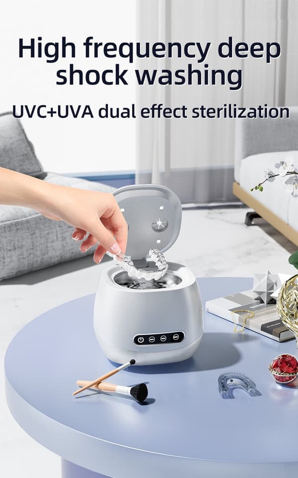 Ultralydsrenser til proteser 160 ml 45 kHz UV-sterilisering til retainere, bøjler og smykker white