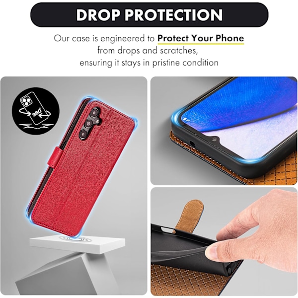 Samsung A15 Cover - Læder Folio Cover med [RFID-blokering] Stødsikkert [Tripod] til Samsung Galaxy A15 5G