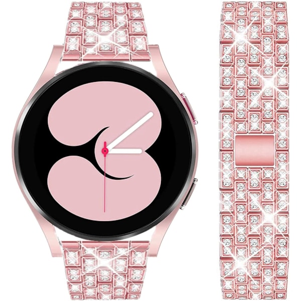 Rem til Samsung Galaxy Watch 7/6/5/4 20mm Bling Diamant Metal Udskiftningsrem til Kvinder og Mænd Rose pink