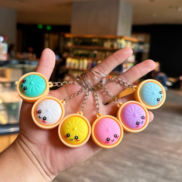 dumpling squishy keychain, squeeze keychain, dumpling fidget toys, fun keychain for anxiety and stress reduction Random one