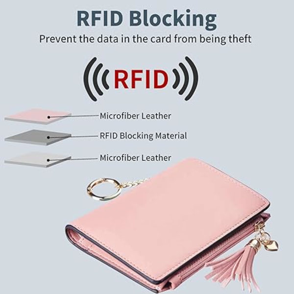 mall Lompakko Naiset RFID Lompakko Tyttöjen Lompakko ID-ikkunalla ja Vetoketjullisella Kolikkotaskulla Tupsu Söpö Lompakko Lahja Naisille Teinitytöille pink
