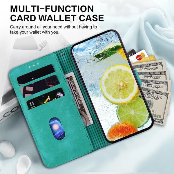 Double 8-format relief bracket card holder wallet case suitable for iPhone 7/iPhone 8/SE (2020), made of PU leather material Green