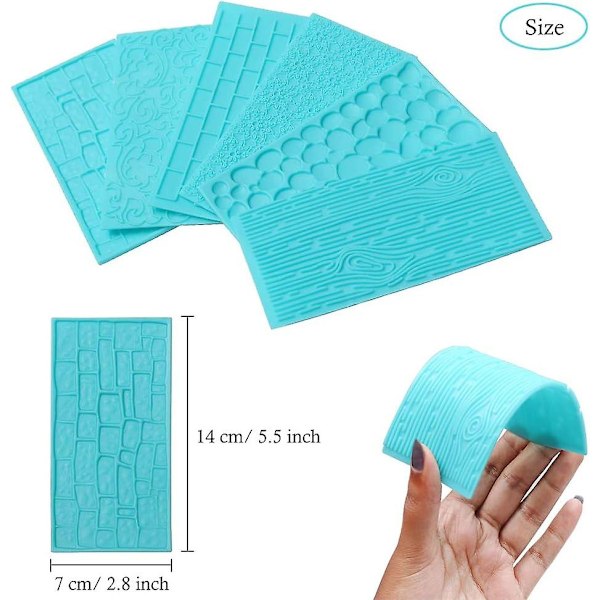 6 st Präglingsmatta Fondant Textur Prägling Bakform Tårtdekoration Gipsform