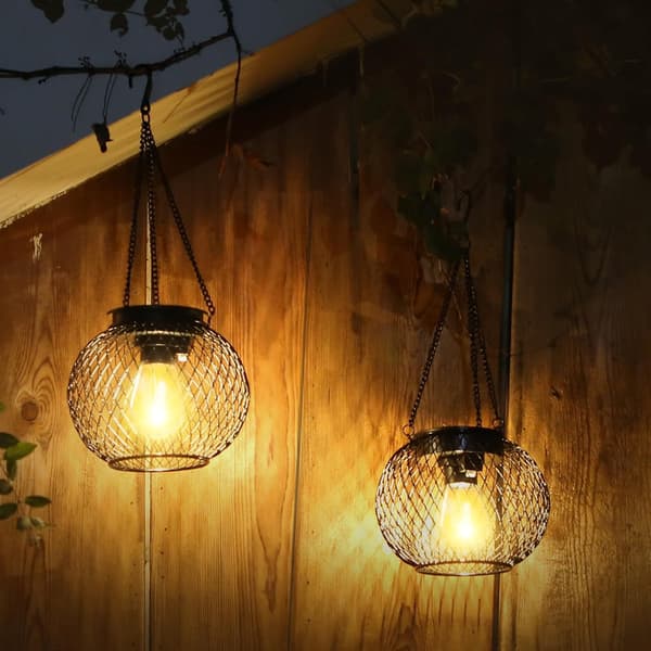 Solar Powered Hanging Lights 2-pack - Waterproof Outdoor Garden Lighting with Automatic Dusk Sensor for Trees, Patio, Walkway
