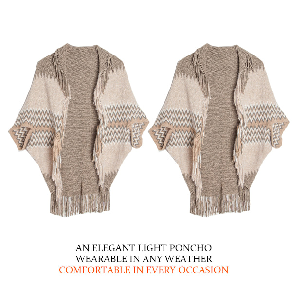 Varmt sjal for kvinner, åpen poncho-kappe med fargeblokker, vinter cardigan-sjal, trykte ponchoer for kvinner