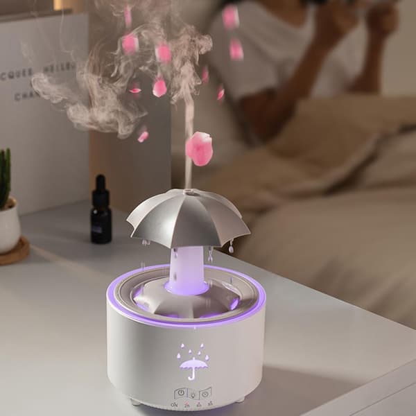 Ultralyd Luftfukter For Soverom Med 7 Farge LED-Lys Fjernkontroll Aromaterapi Diffuser Roterende Regndråpe Paraply Design Ideell Hjemmegave
